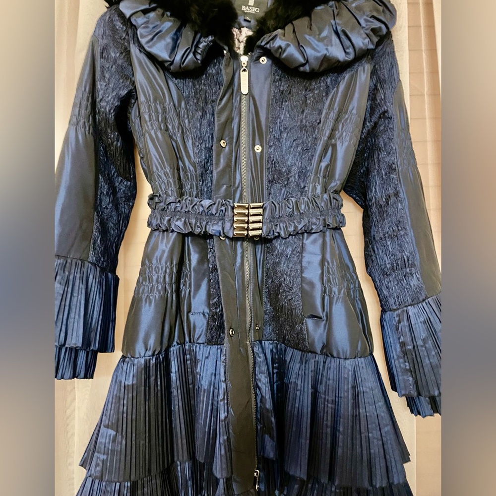 Basic Editions Navy Patterned Winter Coat With Na… - image 4